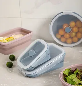 4 개 Bpa 무료 접을 수 있는 재사용 가능한 전자레인지 실리콘 식품 보관 용기 도시락 세트