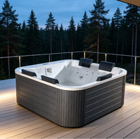 Jacuzzi carré haut de gamme, bain à remous en acrylique Aristech avec chauffage constant, haut-parleur Bluetooth pour terrasse d'hôtel