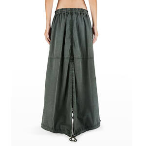 New Arrival Two-way Front Zipper Military Green <strong>Parachute</strong> Maxi <strong>Skirt</strong> for Women's - Product Image 2