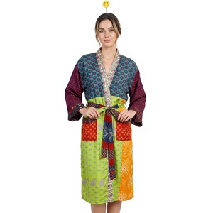 Peignoir Kimono en Satin Imprimé Floral Vintage Élégant pour Femme, Maillot de Bain Sexy Patchwork Longueur Genou, 100% Soie, Vêtement de Nuit d'Été - Product Image 1