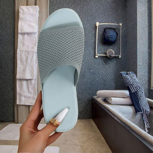 Mules plates confortables en maille pour femmes, à bout ouvert, d'été, d'intérieur, en PVC, à semelle souple, antidérapantes, grandes tailles pour la maison - Product Image 2