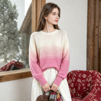 Pull en cachemire 100 % décontracté pour femme, col rond, tricoté, manches longues, motif dégradé, respirant, hiver, logo frontal