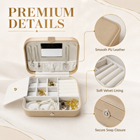 Boîte à bijoux rectangulaire de voyage en cuir PU, organiseur de bijoux portable avec miroir et compartiments, logo personnalisé OEM ODM