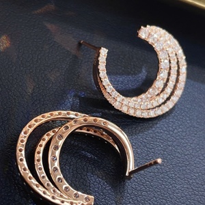 Boucles d'oreilles créoles Xinfly en or massif 18 carats, triple rangée, brillantes, 3 couches pavées, AU750, 1,80 ct, diamants naturels, bijoux fins pour femmes - Product Image 4