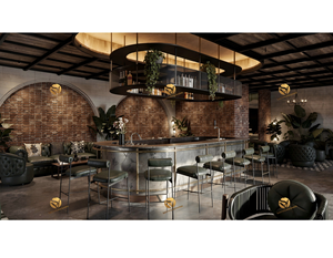 Concept d'intérieur de bar industriel, design de comptoir de bar commercial métallique, canapé en cuir vintage pour salon, design de bar classique - Product Image 1