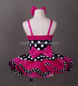 Costume de scène pour enfants à <span class=keywords><strong>pois</strong></span> noirs et blancs, jupe <span class=keywords><strong>tutu</strong></span> de danse rose contrastée pour filles, costume de performance - Product Image 3