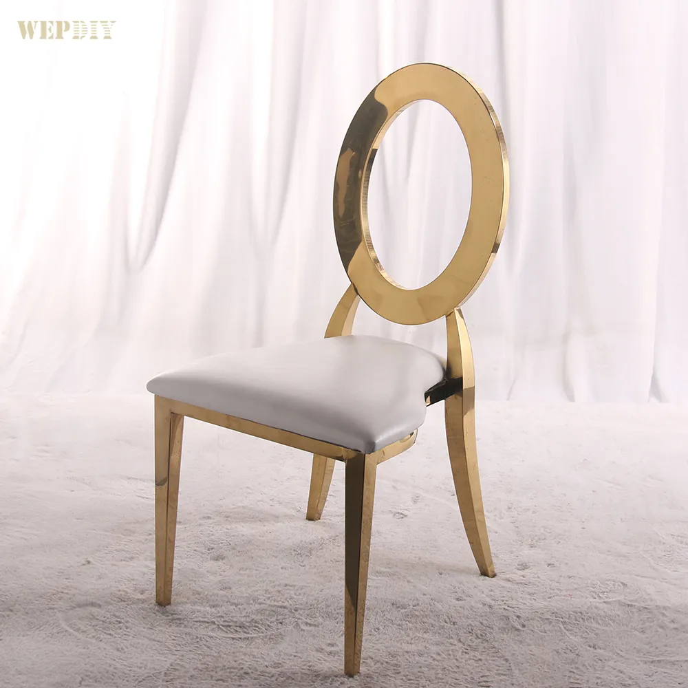 ホテルの結婚式のための積み重ね可能な中空ステンレス鋼ゴールドシルバーローズゴールド小さな丸い背中の結婚式の椅子
