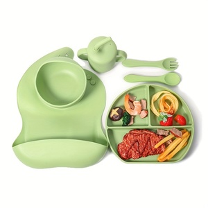 Cuchara suave del cuenco <span class=keywords><strong>de</strong></span> succión del bib impermeable ajustable 6PCS <span class=keywords><strong>para</strong></span> el bebé llevó el destete del microware seguro BPA li - Product Image 3