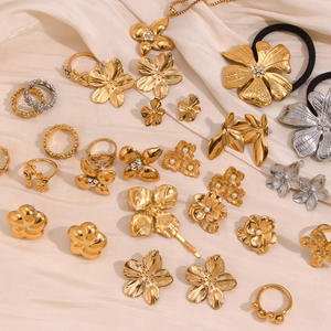 2025 fábrica Vintage Acero inoxidable 18K chapado en oro collar anillo pendientes temperamento flor Stud pendientes regalos para mujeres - Product Image 3