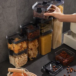 애완 동물 밀폐 식품 보관 용기 쉬운 버클 뚜껑이있는 플라스틱 시리얼 용기 주방 식료품 저장실 정리 보관 용기