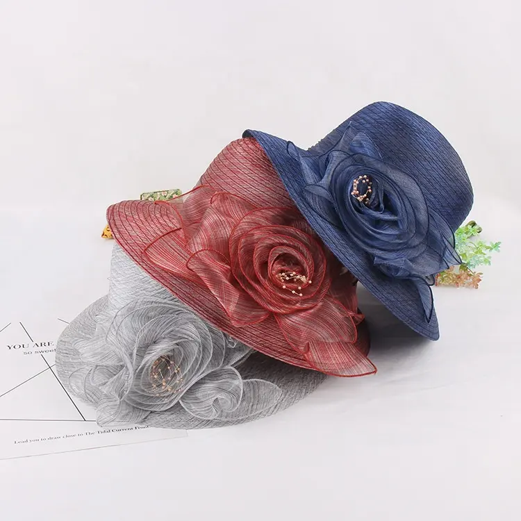 New Women Kentucky Derby Sun Hat Cute Wide Brim Wedding Tea Party Church Organza Hats