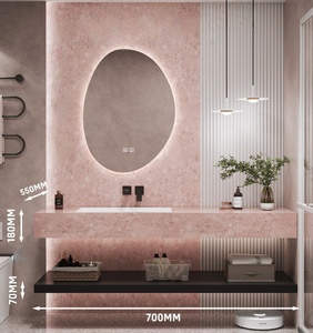 Customized light luxury rock slab integrated ceramic basin intelligent lighting <b>mirror</b> <b>wall</b> mounted bathroom cabinet - Product Image 6