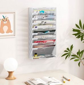 File <b>Wall</b> <b>Rack</b> 10 Pockets Mesh File Holder <b>Wall</b> Mounted Magazine Mail Paper & Document <b>Storage</b> Folder Metal <b>Wall</b> File Organizer - Product Image 5