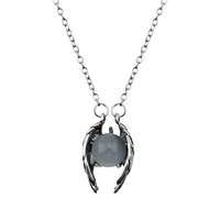 Collier Pendentif Rond en Pierre, Bijou Vintage avec Breloque en Pierre Précieuse, Ailes de Fantôme, Cristal Rétro pour Femmes et Hommes