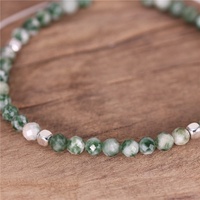 Mignon 4mm Tache Verte Jaspe Femmes Tibétain Réglable Pierre Naturelle Perles Dainty Bracelet Minimaliste Haut De Gamme Bijoux En Gros