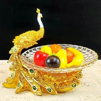 Plateau en verre sculpté en forme de paon, artisanat en résine, organisateur d'art, décoration d'intérieur, décoration personnalisée, rangement décoratif, ornements de salon