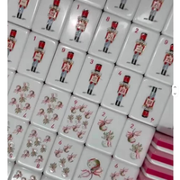 Ensemble de Mahjong de Noël en acrylique rose, 160 tuiles, jeu de Mahjong sur le thème des fêtes, cadeau