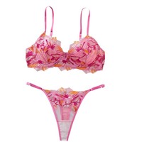 Ensemble de lingerie sexy en dentelle brodée, sous-vêtements ultra fins, rouge rose, transparent, ensembles exotiques pour femmes