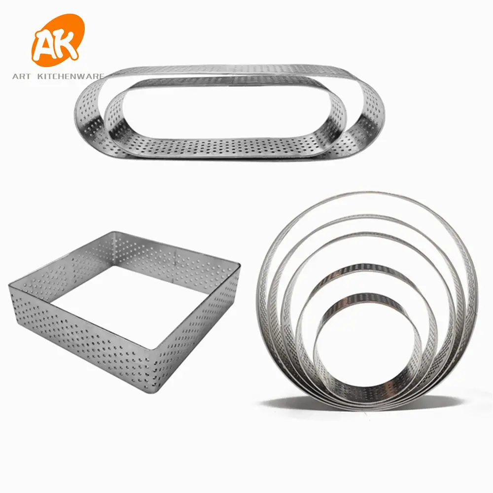 8PCS In Acciaio Inox Uovo Stampo Da Crostata Anelli Set per la Cottura di Pasticceria Anelli Resistente Al Calore Perforato Mousse Muffa Della Torta Dessert strumenti da forno