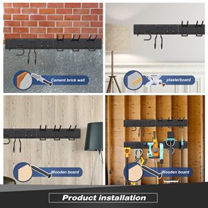 Support mural robuste pour outils avec 6 crochets doubles, organisateur de rangement pour outils de garage et de jardin - Product Image 4