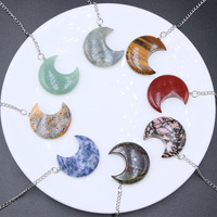 Colgante de Piedra de cristal con forma de luna hecha a mano para niños, marcapáginas de plumas de Metal plateado de alta calidad, regalos para niños