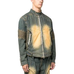 Novedades, Precio al por Mayor, Chaqueta Vaquera Lavada con Paneles Fruncidos, Estilo Vintage Informal y Cómodo, Unisex, Color Azul Índigo - Product Image 3