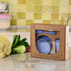 Juego de cubiertos de 6 piezas de fibra de paja de trigo Migao, vajilla redonda ecológica para picnic, regalo para adultos - Product Image 1