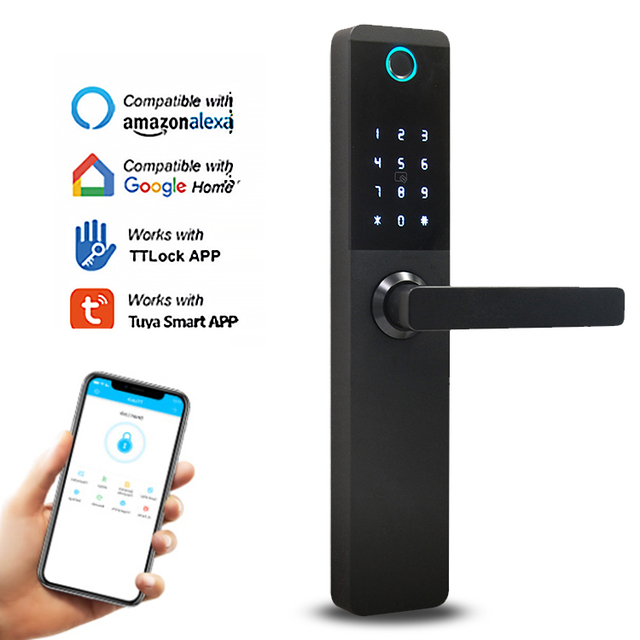 Biometric Wireless Aluminum Alloy Wood Door Fingerprint Ttlock Electromagnetic Zigbee RFID Smart Door Lock for Hotel Apartment