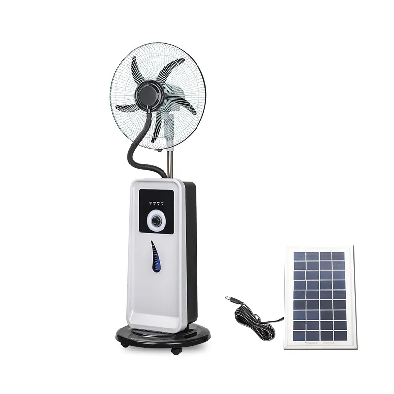 16 inch rechargeable solar mist fan air cooling mist standing fan with LED night light and water tank