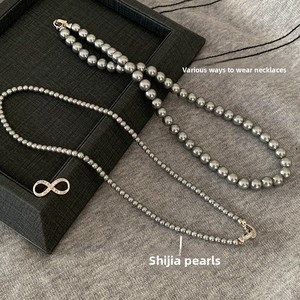 <span class=keywords><strong>Collana</strong></span> Lunga da Donna a Doppio Strato Staccabile <span class=keywords><strong>con</strong></span> Chiusura a Otto Micro-Incrustata, Multiuso, in Canapa Grigia <span class=keywords><strong>con</strong></span> Perle <span class=keywords><strong>Swarovski</strong></span> e Bambù - Product Image 2