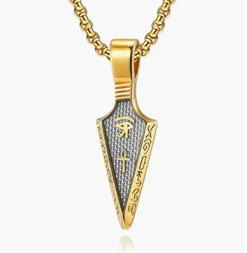 Horus ankh Arrowhead Necklace for Men Stainless Steel Ankh Cross Necklace Gold Spear Pendant Necklaces