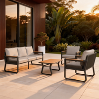 DWOO Fabrik Allwetter 4-in-1 Terrassen-Sitzgruppe Dreisitzer Geflochtenes Sofa Outdoor Balkon Lounge-Set