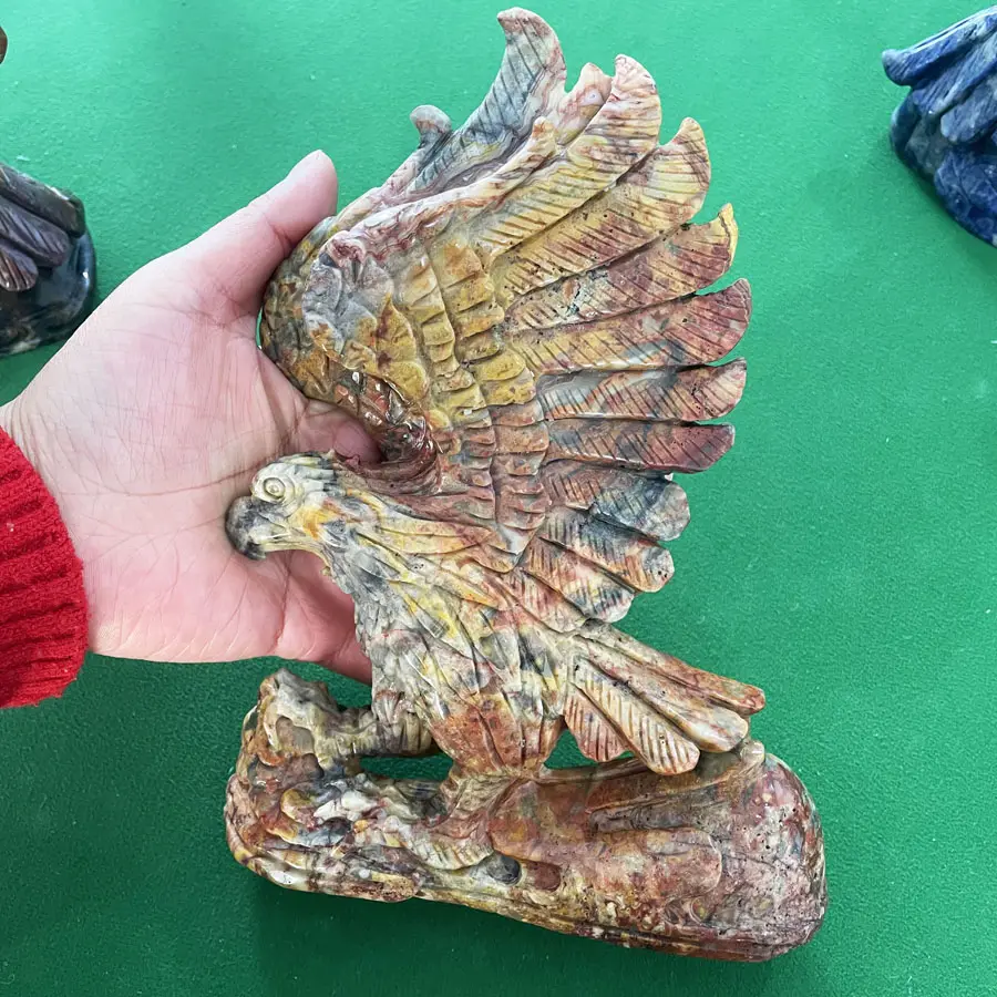 Natural Ocean Jasper Hawk Carvings Hand Carved Natural Crystal Eagle For Collection