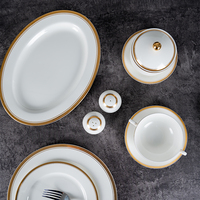 Service de table en porcelaine fine de luxe P&T Horeca, moderne, avec bord doré, assiettes en porcelaine fine blanche pour hôtels, restaurants et usage domestique