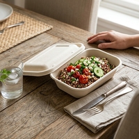 Boîte repas rectangulaire compostable de 750/1000 ml avec couvercle, compatible micro-ondes, pour événements de restauration professionnelle