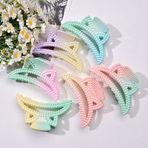 Pince à <span class=keywords><strong>cheveux</strong></span> décontractée et élégante pour <span class=keywords><strong>femme</strong></span>, en plastique, avec dégradé irisé et perles, pour usage quotidien, décoration de coiffure - Product Image 3