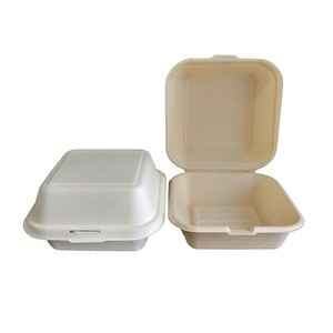 100% Biodegradable Food Packaging Container Compostable Sugarcane Bagasse Disposable Clamshell Food Box
