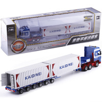 YIFAN Conteneur Lourd Télescopique À Plat Transporteur Camion Jouets Double Remorque Modèle Camion 1:50 Échelle Rouge Bleu Plastique pour les Âges