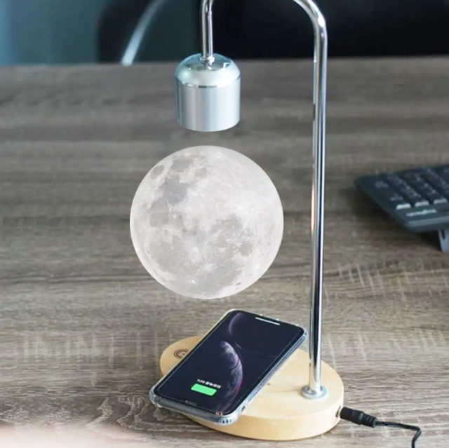 art Bedroom Bedside decorative 3D Printing Levitating Moon Magnetic Floating Table Lamp Wireless Charger