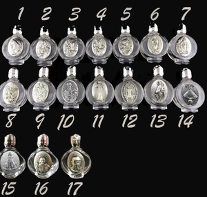 Medalla de Cruz católica cristiana en relieve Botellas de vidrio de agua bendita de 5ml Jesús Virgen María Michael Benedict Metal chapado en oro y plata - Product Image 3