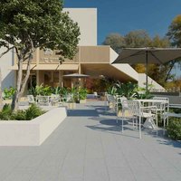 Ensemble table et chaises de salle à manger modernes en fer durable avec coussins imperméables pour usage extérieur dans les hôtels, entrepôts, cafés, cours