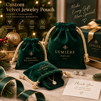 Pochette en coton à cordon de serrage en velours vert, logo personnalisé, emballage cadeau de luxe pour Noël