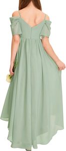 Robe de demoiselle d'honneur <span class=keywords><strong>junior</strong></span> en mousseline asymétrique à épaules dénudées, coupe trapèze, couleur unie, pour filles, idéale pour les fêtes d'anniversaire - Product Image 2