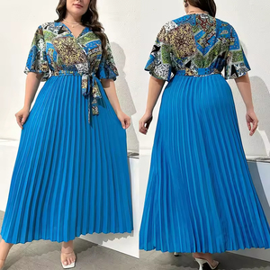 เดรสลำลองไซส์ใหญ่พิเศษ XL-4XL ดีไซน์หรูหรา ระบายอากาศได้ดี แห้งเร็ว เอวทรงเอ็มไพร์ จับจีบ คอวี ลายดอกไม้ แขนทรงกลีบดอกไม้ สำหรับฤดูร้อน - Product Image 4