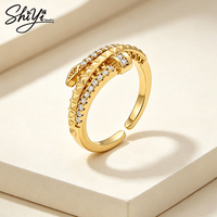 Bague en laiton motif serpent plaqué or 14 carats, anti-ternissement, double couche, réglable, unisexe, vente en gros, personnalisable Shiyi SY