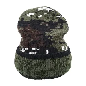 Addensare fodera in pile cappello mimetico per uomo caccia cappello invernale berretti caldi cappelli da sci mimetici lavorati a maglia inverno