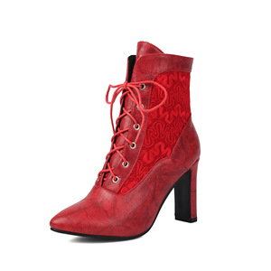Botines Negros con Cordones, Punta Puntiaguda, Tacón Cuadrado, Cuero Genuino, Transpirables, Estilo Dropshipping - Product Image 6