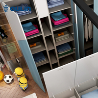 Azul moderno barato de la habitación de los niños con escritorio y armarios