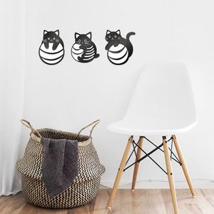 Autocollants muraux en acrylique autocollants - 3 silhouettes de chats en dessin animé pour chambre et salon, décoration murale tendance pour la maison - Product Image 6
