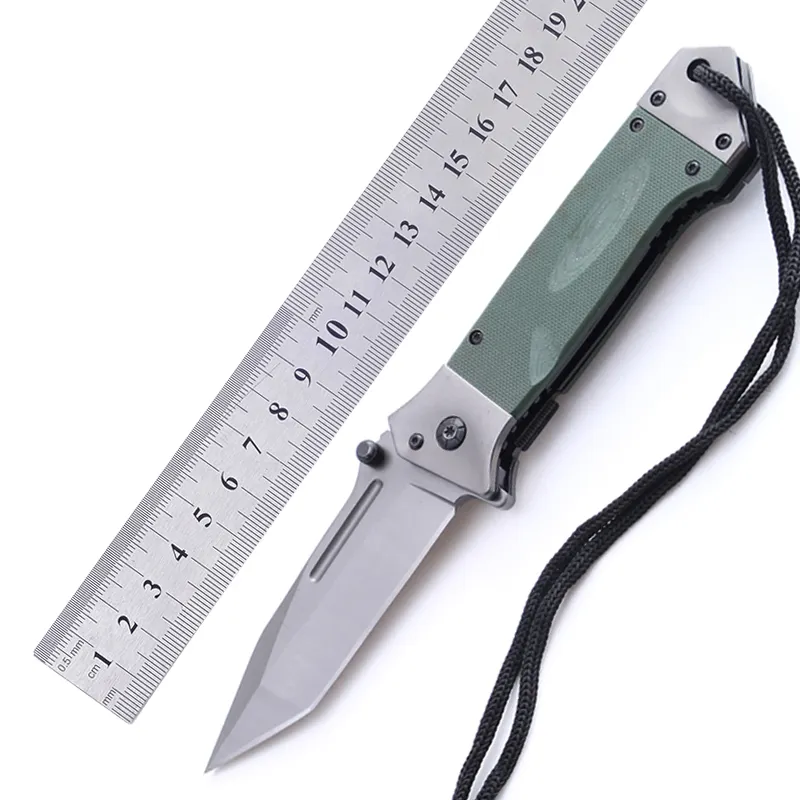 Cuchillo de bolsillo plegable de acero inoxidable con mango G10, hoja gris de titanio